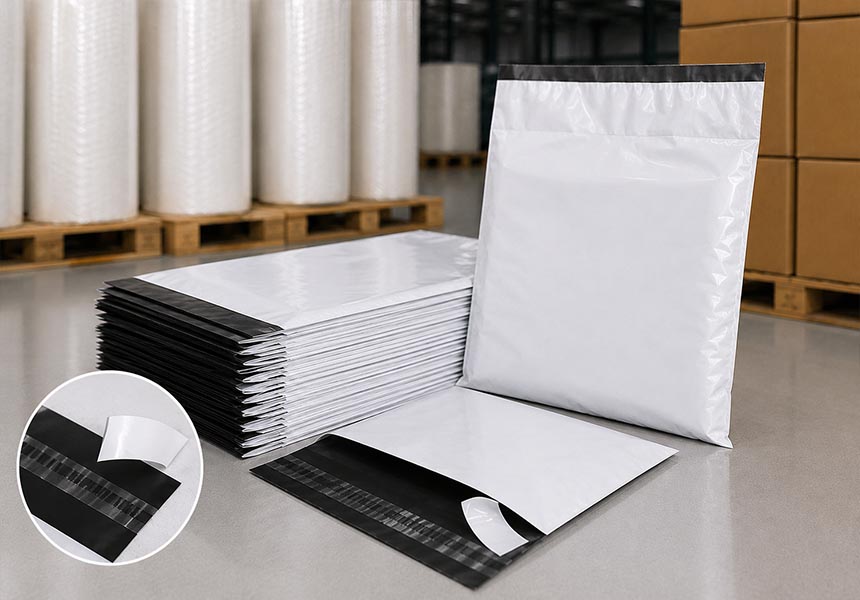 Folded Pocket Shipping Bags manufactured by Golden Wolf Plastic Factory